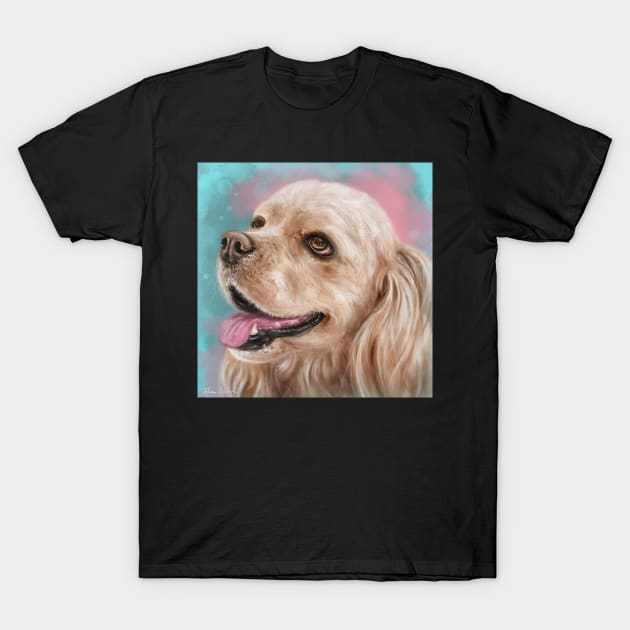 Painting of a Happy Blonde Cocker Spaniel with It's Tongue Out T-Shirt by ibadishi